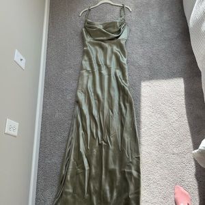 Revelry Sage Skye satin bridesmaid dress